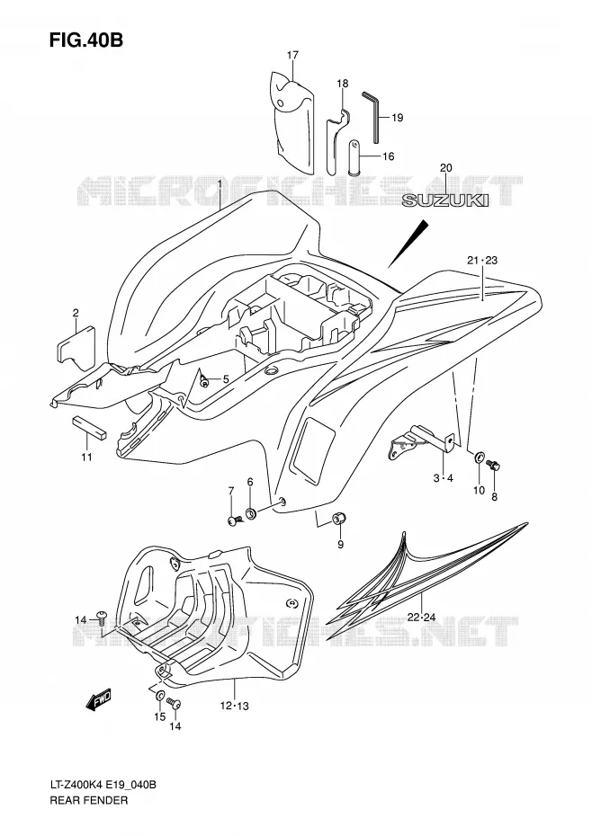GARDE BOUE ARRIERE (MODEL K7) Suzuki QUAD 400 QUADSPORT 2004  LT-Z400K4(E19)