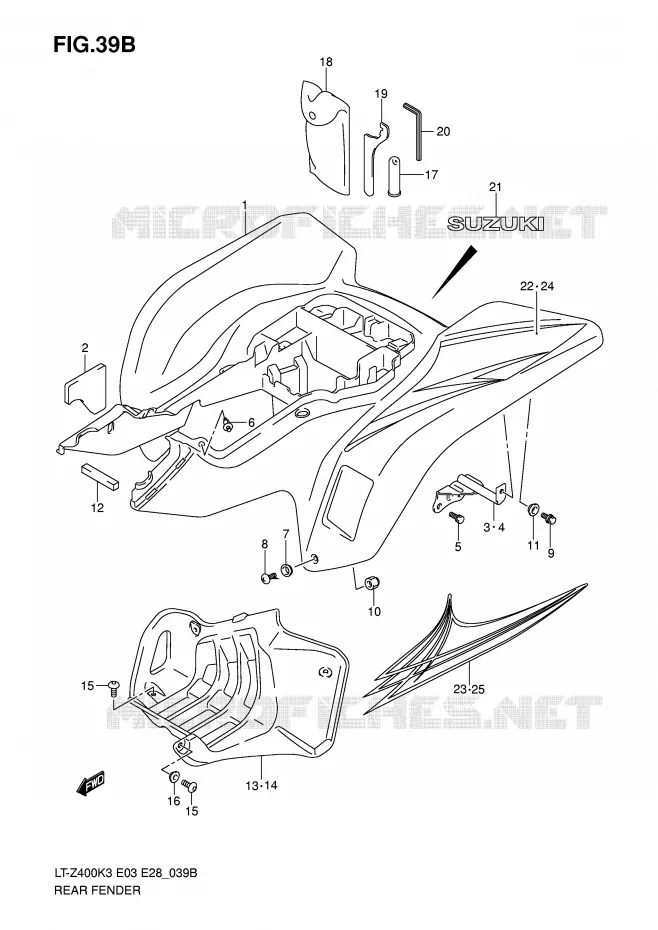 GARDE BOUE ARRIERE (MODEL K7) Suzuki QUAD 400 QUADSPORT 2005  LT-Z400K5(E3/E28)