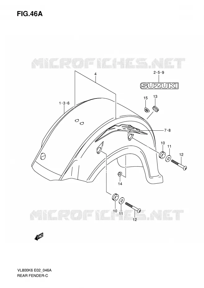 GARDE BOUE ARRIERE (MODEL K8) Suzuki MOTO 800 VOLUSIA 2006  VL800CK6(E2)