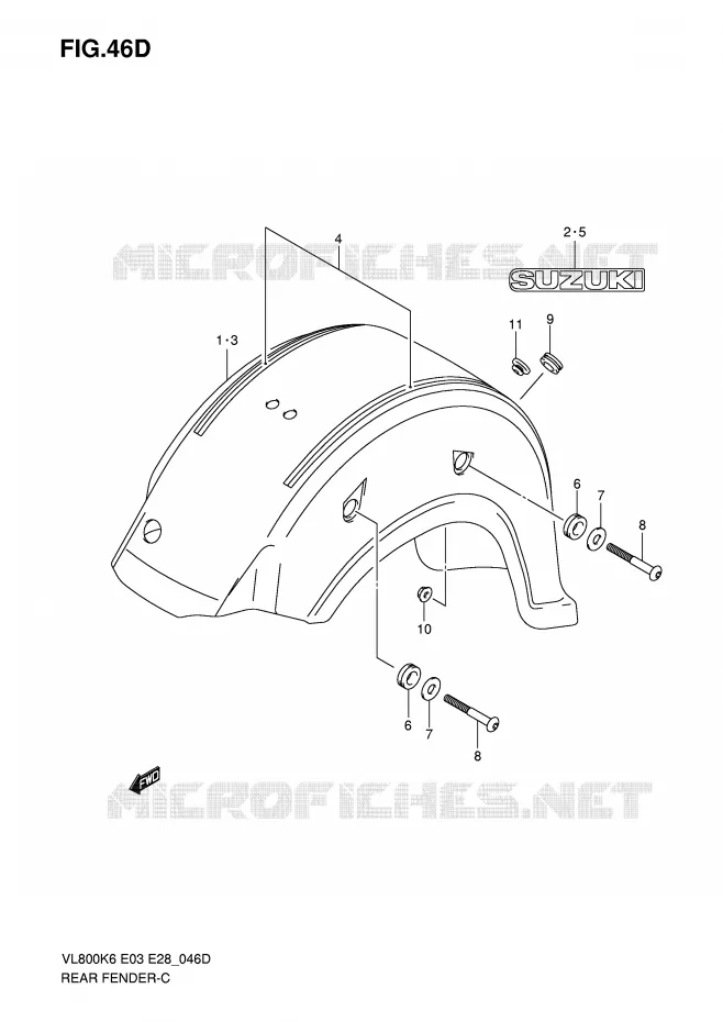 GARDE BOUE ARRIERE (VL800TK8) Suzuki MOTO 800 VOLUSIA 2007  VL800CK7(E3/E28)