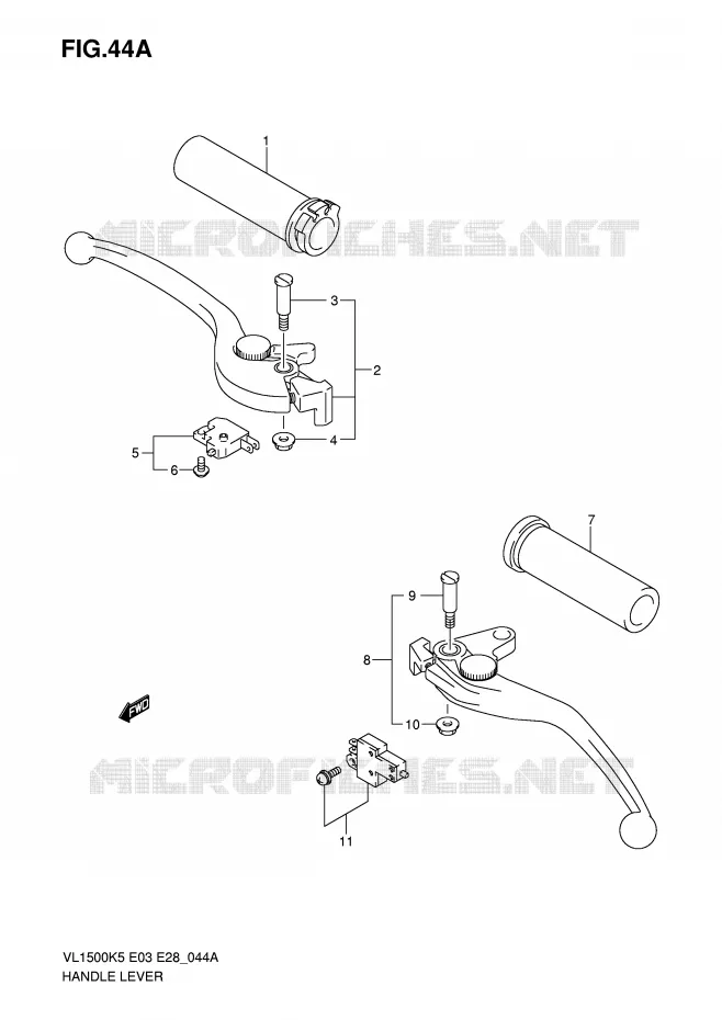 LEVIERS - POIGNEES (MODEL K7/K8/K9) Suzuki MOTO 1500 BOULEVARD 2006  VL1500K6(E3/E28)