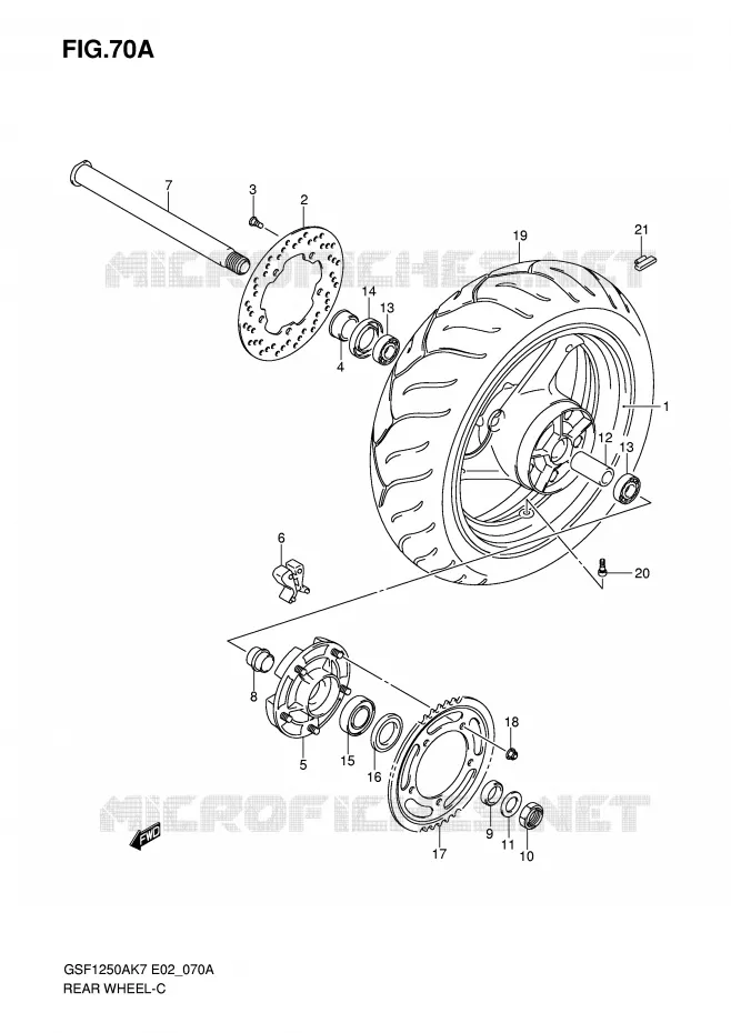 ROUE ARRIERE (GSF1250K7/SK7/K8/SK8/K9/SK9/SL0) Suzuki MOTO 1250 BANDIT-N 2008  GSF1250K8(E2)