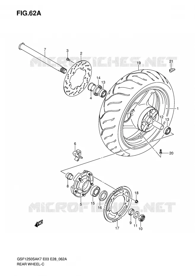 ROUE ARRIERE (GSF1250SK7/SK8/SK9) Suzuki MOTO 1250 BANDIT-S 2008  GSF1250SAK8(E3/E28)
