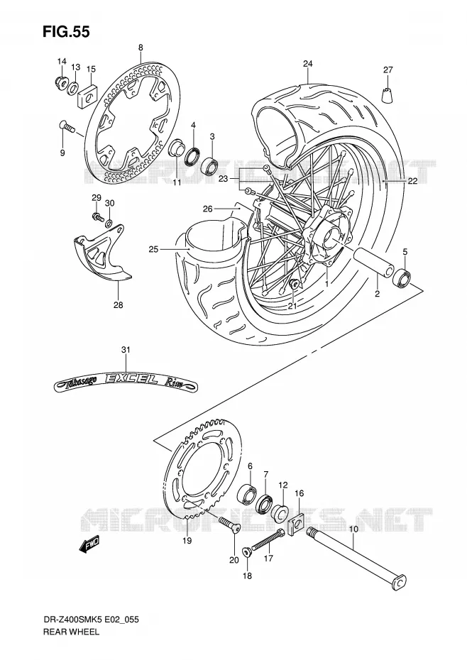ROUE ARRIERE (MODEL K5/K6) Suzuki MOTO 400 DR-Z 2005  DR-Z400SMK5(E2)