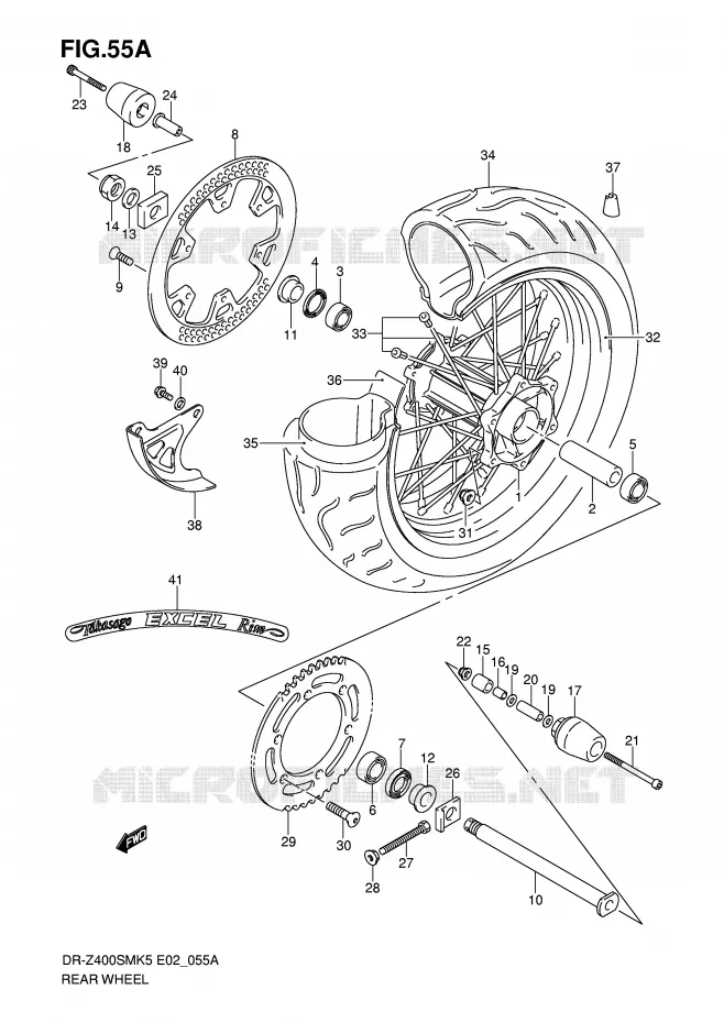 ROUE ARRIERE (MODEL K7/K8/K9) Suzuki MOTO 400 DR-Z 2005  DR-Z400SMK5(E2)