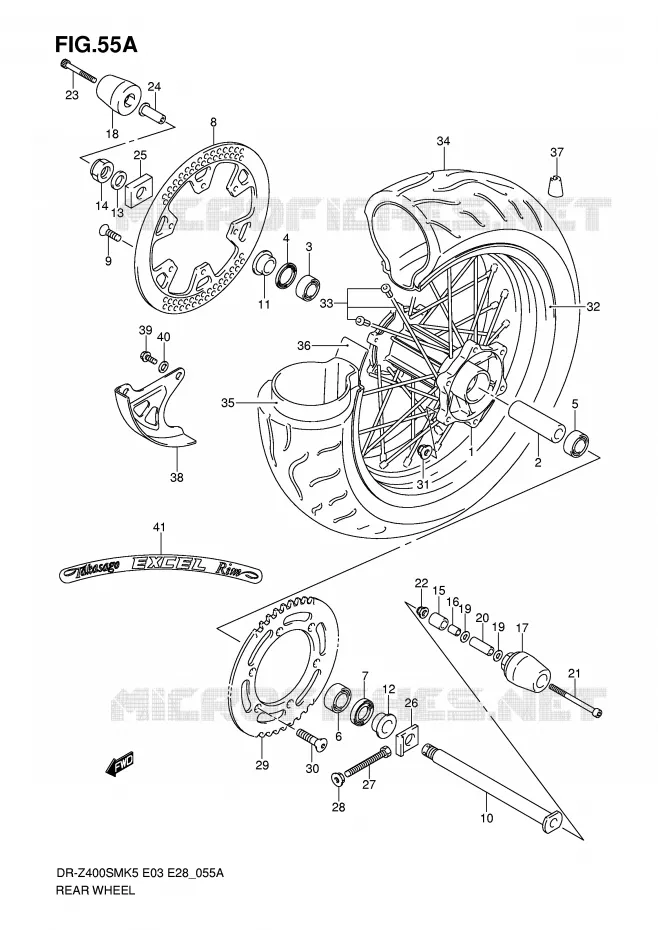 ROUE ARRIERE (MODEL K7/K8/K9) Suzuki MOTO 400 DR-Z 2009  DR-Z400SMK9(E3/E28)