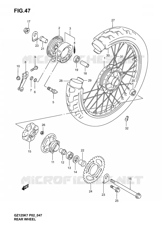ROUE ARRIERE Suzuki MOTO 125 MARAUDER 2006  GZ125K6(P02)