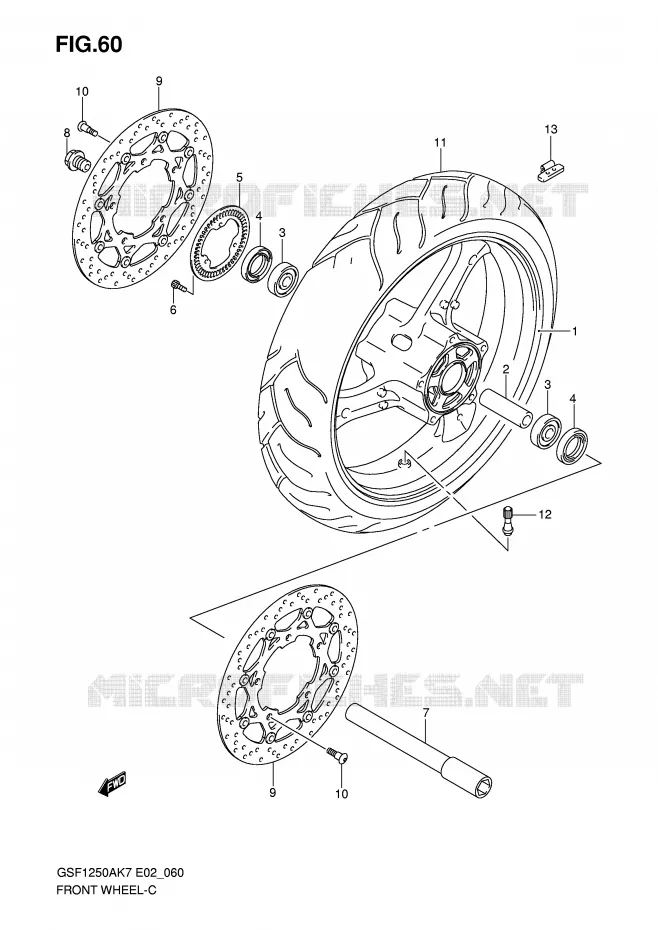 ROUE AVANT (GSF1250AK7/SAK7/AK8/SAK8/AK9/SAK9/SAZK9/SAL0) Suzuki MOTO 1250 BANDIT-N 2007  GSF1250AK7(E2)