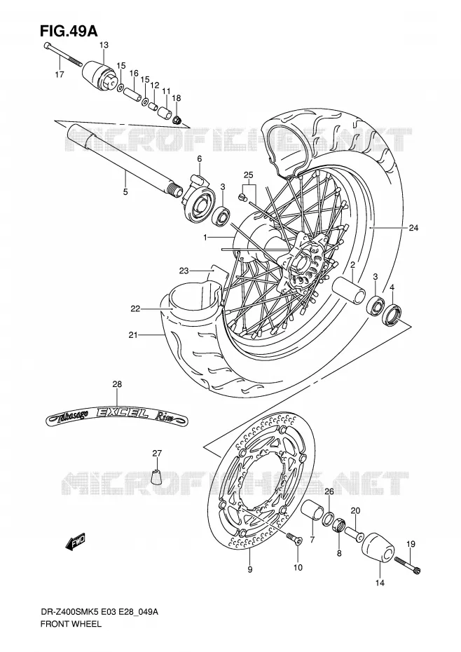 ROUE AVANT (MODEL K7/K8/K9) Suzuki MOTO 400 DR-Z 2005  DR-Z400SMK5(E3/E28)