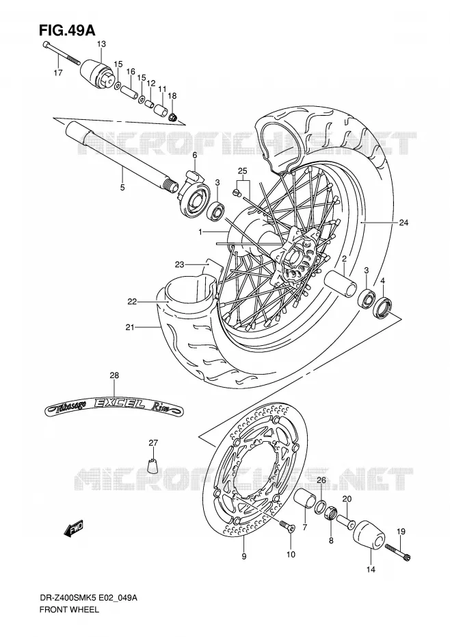 ROUE AVANT (MODEL K7/K8/K9) Suzuki MOTO 400 DR-Z 2005  DR-Z400SMUK5(E2)