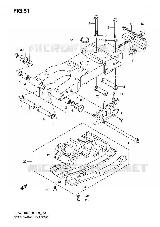 BRAS OSCILLANT ARRIERE Suzuki QUAD 400 QUADSPORT 2008  LT-Z400ZK8(E28/E33)