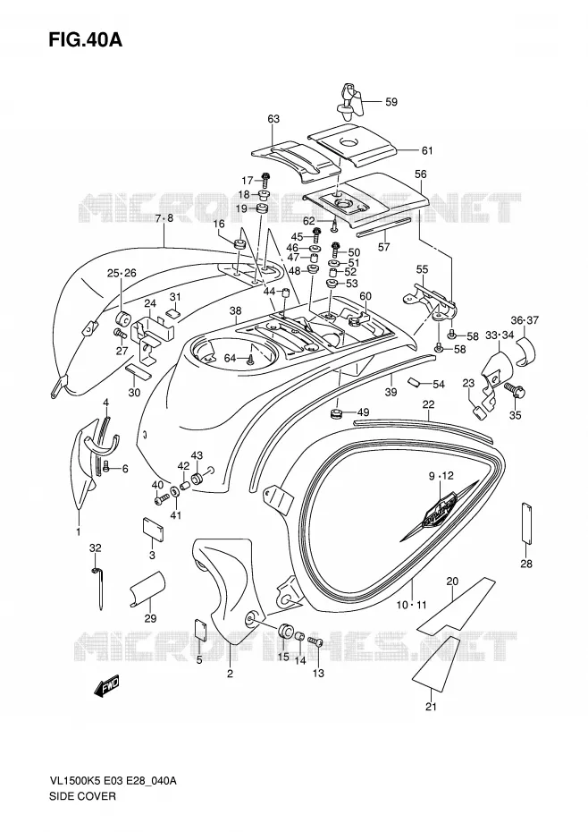 CARENAGES ARRIERE (MODEL K6/K7) Suzuki MOTO 1500 BOULEVARD 2009  VL1500K9(E3/E28)