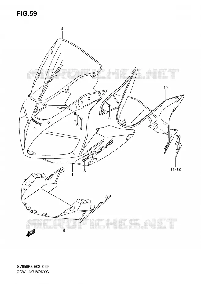 CARENAGES (MODEL K8 WITH COWLING) Suzuki MOTO 650 SV 2009  SV650SAK9(E2)