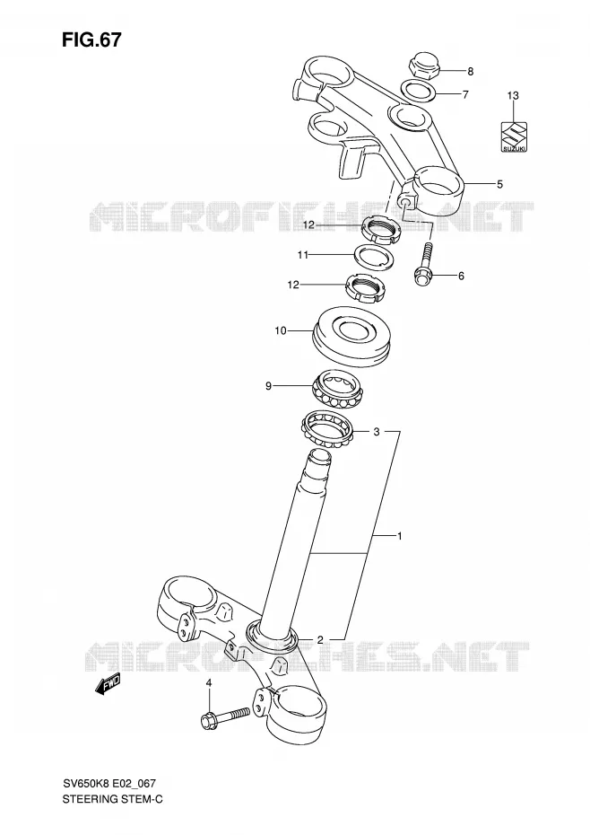 COLONNE DE DIRECTION (VOIR NOTE) Suzuki MOTO 650 SV 2008  SV650AK8(E2)