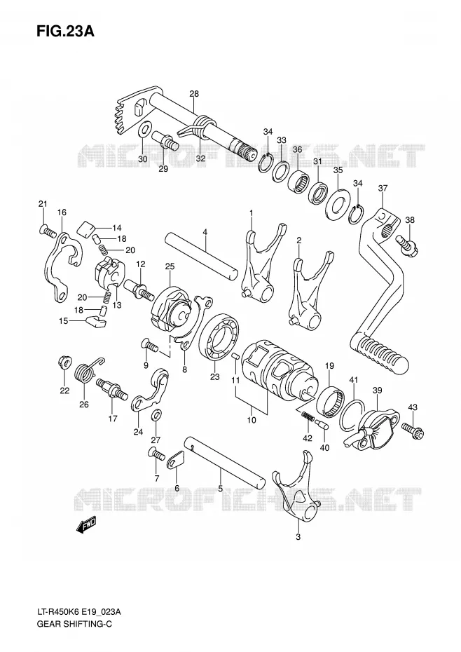 ENSEMBLE DE SELECTION DE VITESSES (MODEL K8/K9/L0) Suzuki QUAD 450 QUADRACER 2010  LT-R450L0(E19)