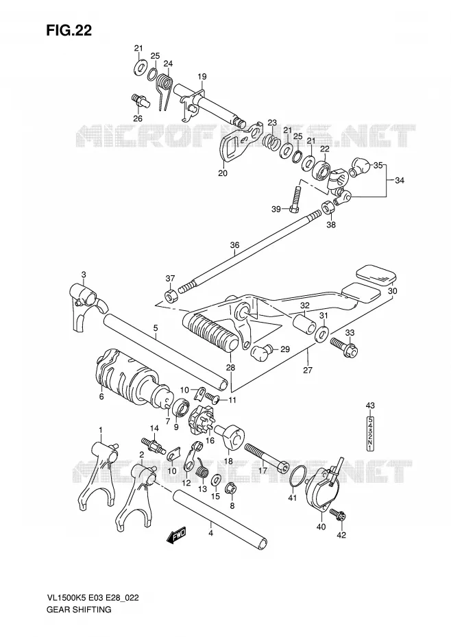 ENSEMBLE DE SELECTION DE VITESSES Suzuki MOTO 1500 BOULEVARD 2007  VL1500TK7(E3/E28)