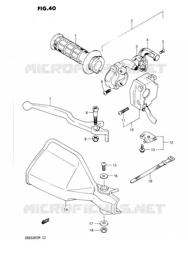 ENSEMBLE LEVIER - COMMODO DROIT Suzuki MOTO 650 DR 1990  DR650RSL(E2)