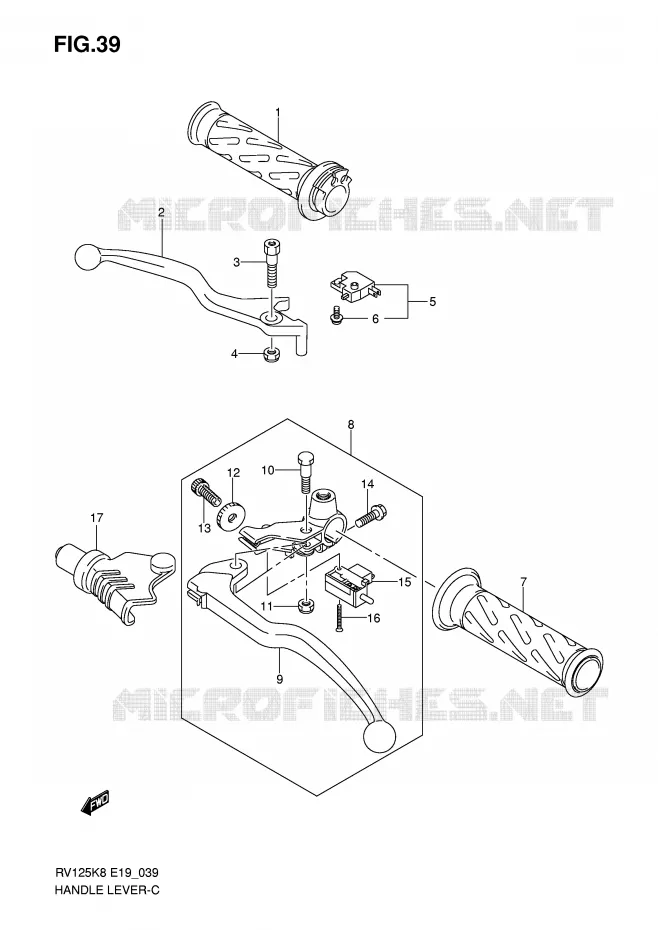 ENSEMBLE LEVIERS - POIGNEES Suzuki MOTO 125 VAN-VAN 2009  RV125K9(E19)