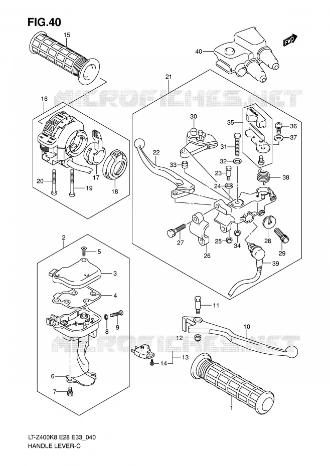 ENSEMBLE LEVIERS - POIGNEES Suzuki QUAD 400 QUADSPORT 2008  LT-Z400ZK8(E28/E33)