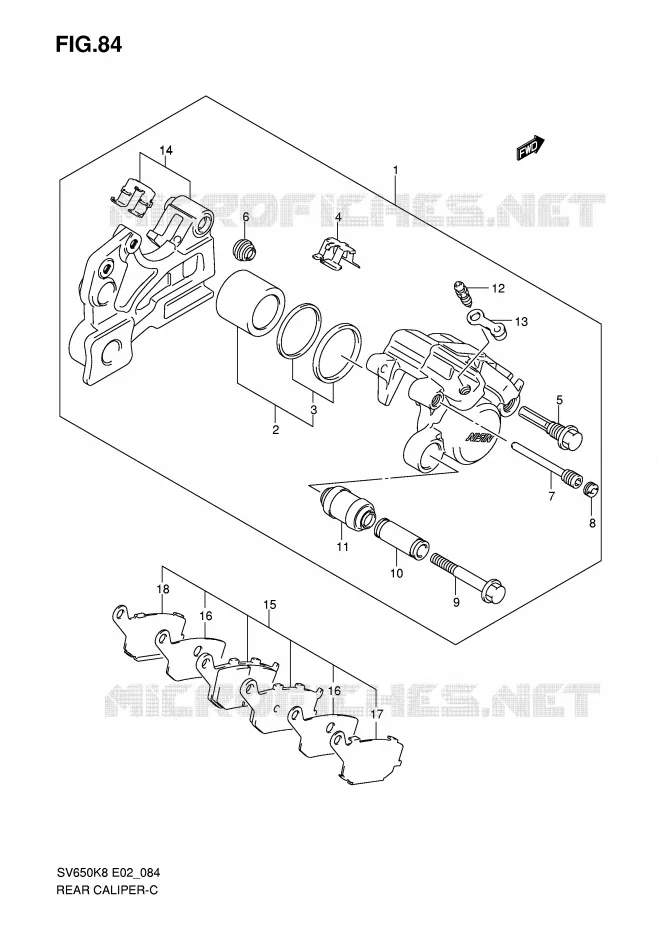 ETRIER DE FREIN ARRIERE (VOIR NOTE) Suzuki MOTO 650 SV 2009  SV650SUAK9(E2)