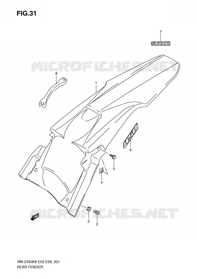 GARDE BOUE ARRIERE (RM-Z450K8/K9/L0) Suzuki MOTO 450 RM-Z 2009  RM-Z450K9(E3/E28)