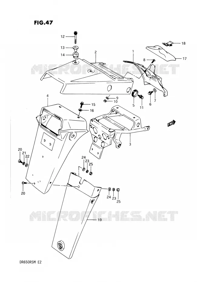 GARDE BOUE ARRIERE Suzuki MOTO 650 DR 1991  DR650RSM(E2)