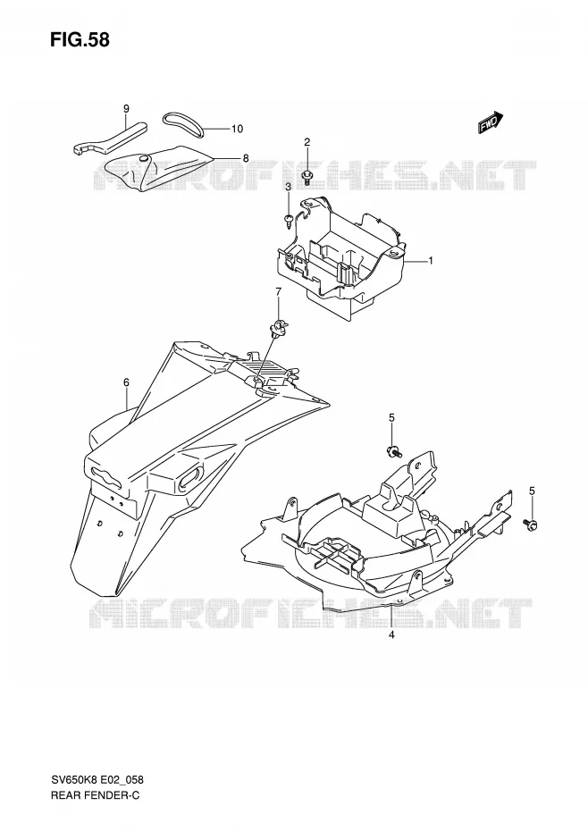 GARDE BOUE ARRIERE (WITH ABS) Suzuki MOTO 650 SV 2010  SV650SUAL0(E2)
