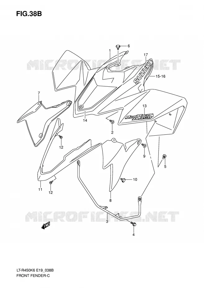 GARDE BOUE AVANT (LT-R450K8) Suzuki QUAD 450 QUADRACER 2007  LT-R450K7(E19)