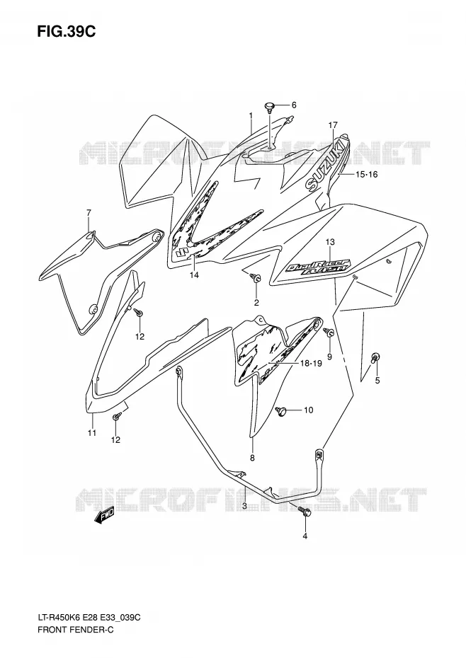 GARDE BOUE AVANT (LT-R450ZK8) Suzuki QUAD 450 QUADRACER 2006  LT-R450K6(E28/E33)