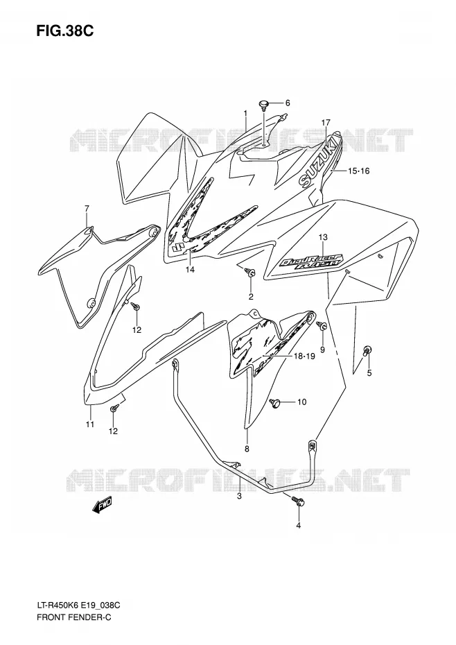GARDE BOUE AVANT (LT-R450ZK8) Suzuki QUAD 450 QUADRACER 2007  LT-R450K7(E19)