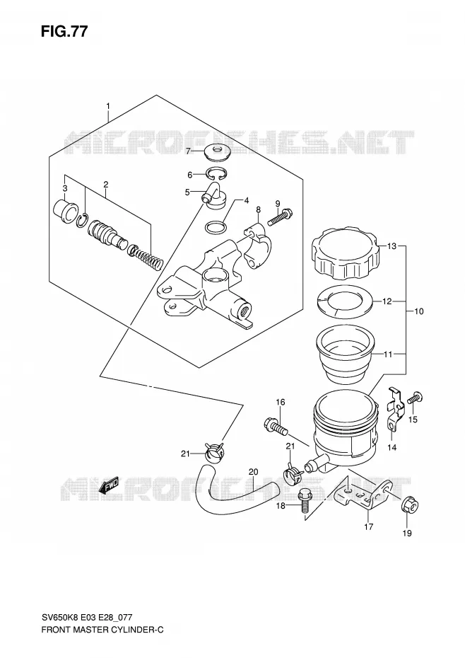 MAITRE CYLINDRE AVANT (SV650SAK8/SAK9/SAL0) Suzuki MOTO 650 SV-S 2010  SV650SAL0(E3/E28)
