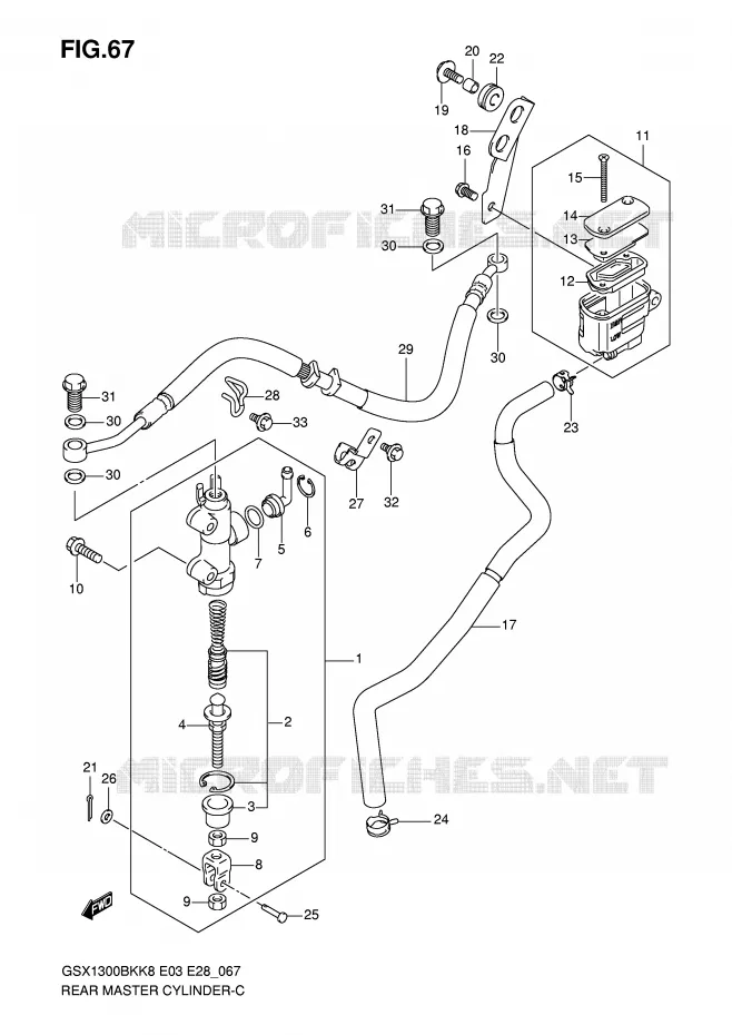 MAITRE CYLINDRE DE FREIN ARRIERE (GSX1300BKK8/K9) Suzuki MOTO 1300 B-KING 2009  GSX1300BKAK9(E3/E28)