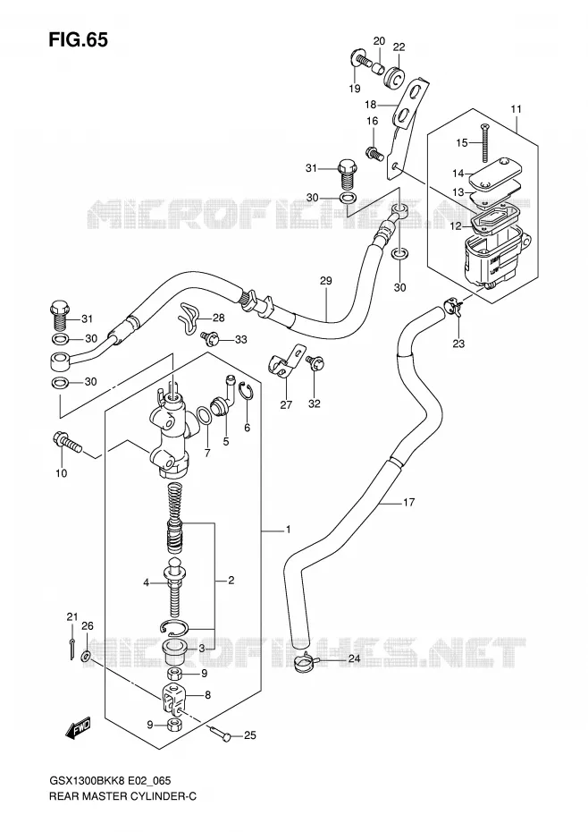 MAITRE CYLINDRE DE FREIN ARRIERE (GSX1300BKK8/U2K8/K9/UFK9/L0/UFL0) Suzuki MOTO 1300 B-KING 2010  GSX1300BKAU2K8(E2)