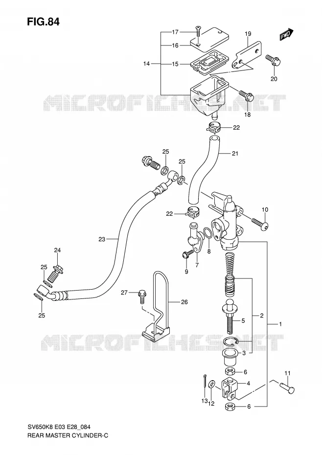 MAITRE CYLINDRE DE FREIN ARRIERE (SV650K8/SK8/K9/SK9/SL0) Suzuki MOTO 650 SV 2009  SV650K9(E3/E28)