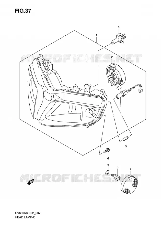 PHARE (SV650SK8/SK9/SAK8/SL0/SAL0/SUL0 E24) Suzuki MOTO 650 SV 2009  SV650K9(E2)