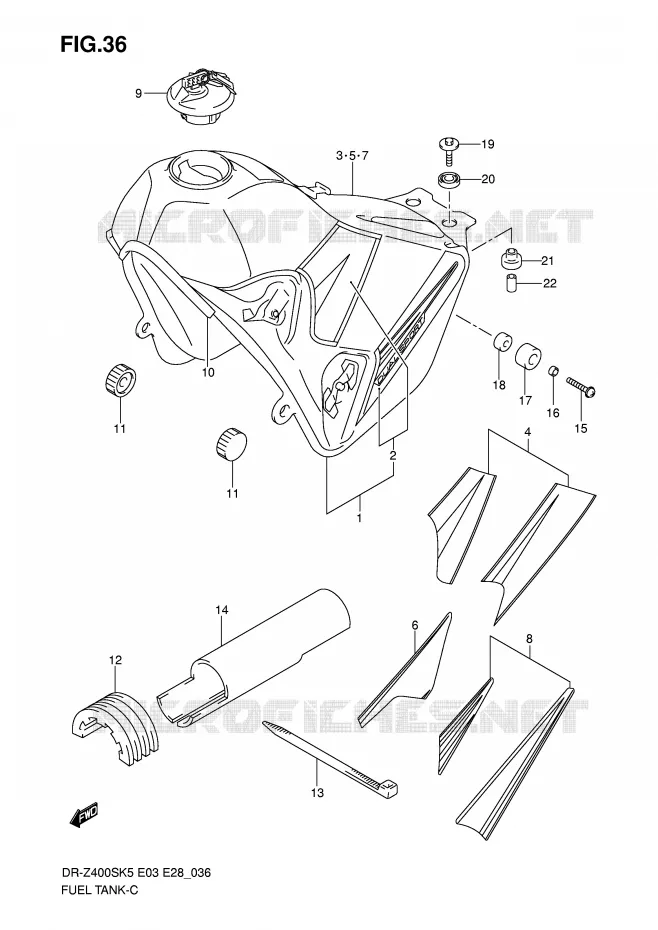 RESERVOIR D'ESSENCE (MODEL K5/K6/K7/K8) Suzuki MOTO 400 DR-Z 2009  DR-Z400SK9(E3/E28)