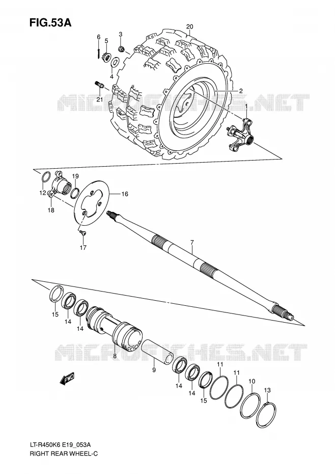 ROUE ARRIERE DROITE (MODEL K8/K9/L0) Suzuki QUAD 450 QUADRACER 2010  LT-R450L0(E19)