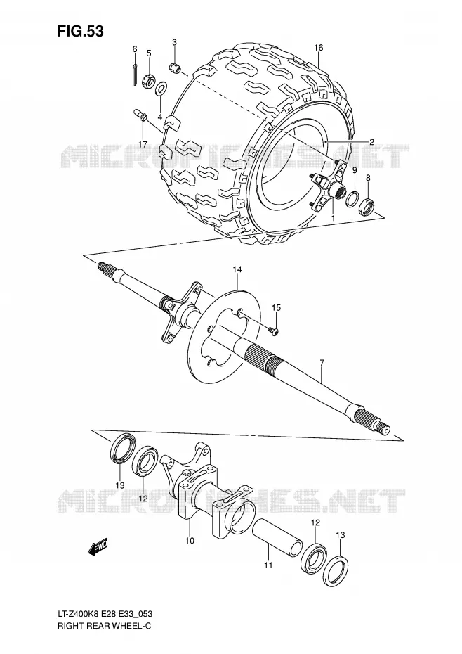 ROUE ARRIERE DROITE Suzuki QUAD 400 QUADSPORT 2008  LT-Z400ZK8(E28/E33)