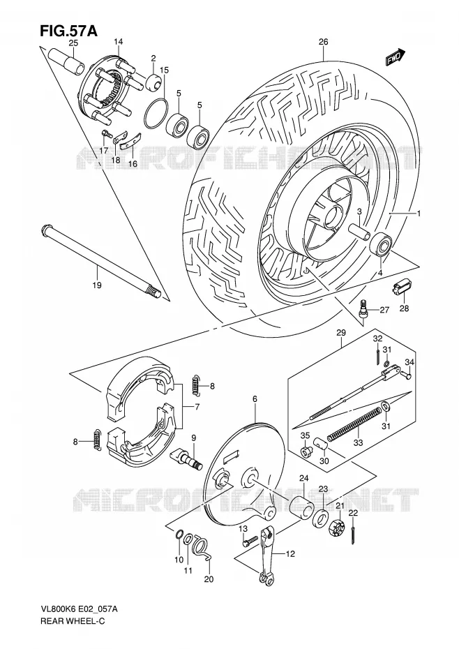 ROUE ARRIERE (VL800CK8/CUEK8/CK9/CUEK9/CL0/CUEL0) Suzuki MOTO 800 VOLUSIA 2010  VL800CUEL0(E2)