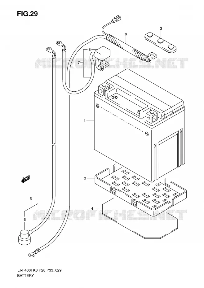 BATTERIE (MODEL K8/K9) Suzuki QUAD 400 KINGQUAD 2010  LT-F400FUL0(P28/P33)