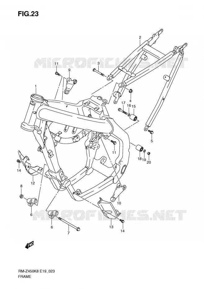 CADRE (RM-Z450K8/K9) Suzuki MOTO 450 RM-Z 2008  RM-Z450K8(E19)