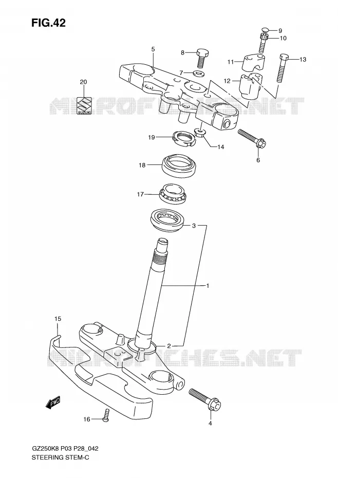 COLONNE DE DIRECTION Suzuki MOTO 250 MARAUDER 2008  GZ250K8(P3)