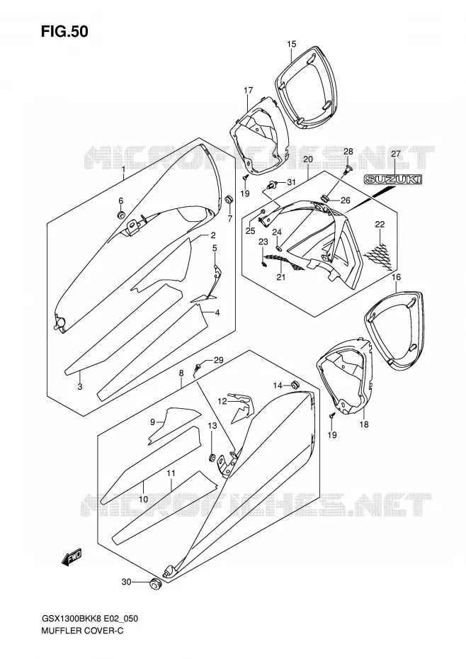 COUVERCLES SILENCIEUX (MODEL K8/K9) Suzuki MOTO 1300 B-KING 2009  GSX1300BKAK9(E2)