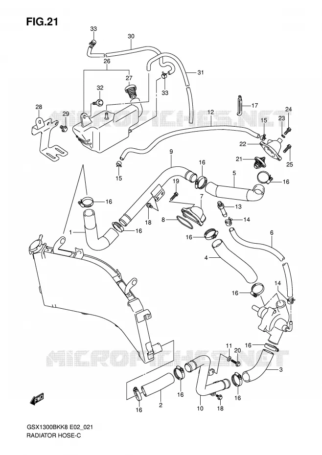 DURITE DE RADIATEUR Suzuki MOTO 1300 B-KING 2008  GSX1300BKU2K8(E2)