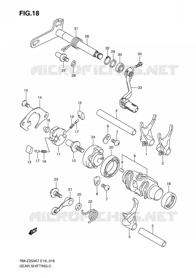 ENSEMBLE DE SELECTION DE VITESSES (MODEL K7) Suzuki MOTO 250 RM-Z 2007  RM-Z250K7(E19)