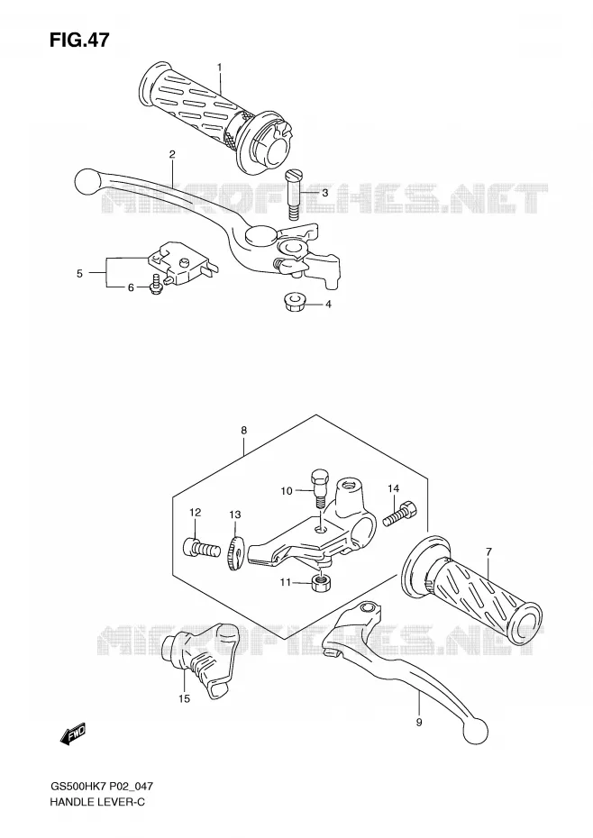 ENSEMBLE LEVIERS - POIGNEES Suzuki MOTO 500 GS-F 2007  GS500FHK7(P02)
