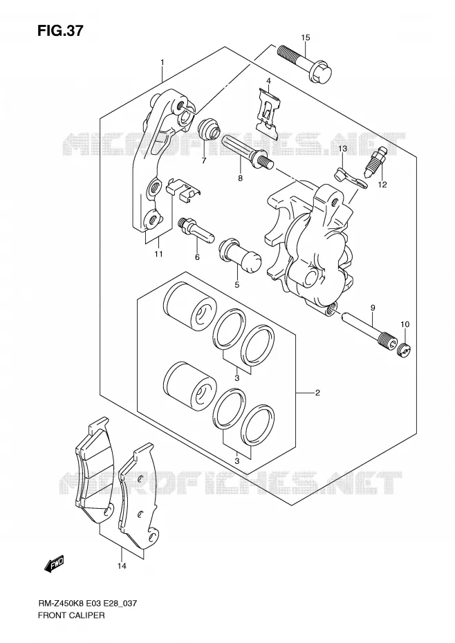 ETRIER DE FREIN AVANT (RM-Z450K8/K9/L0) Suzuki MOTO 450 RM-Z 2010  RM-Z450L0(E3/E28)
