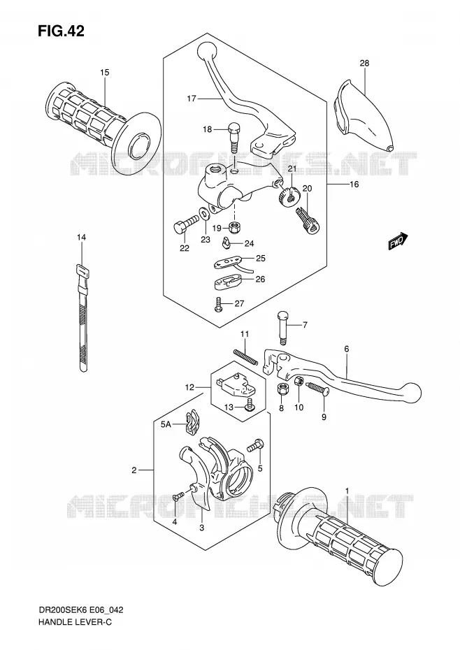 LEVIERS - POIGNEES (MODEL K6/K7/K8/K9 E24) Suzuki MOTO 200 DR 2009  DR200SEK9(E6)