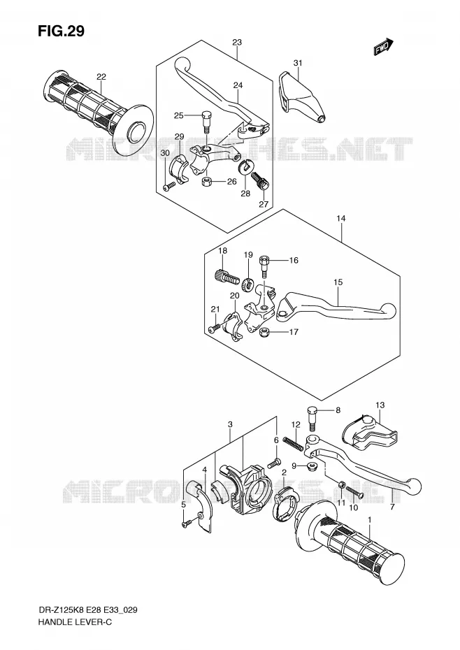 LEVIERS - POIGNEES (MODEL K8/K9) Suzuki MOTO 125 DR-Z 2008  DR-Z125LK8(E28/E33)