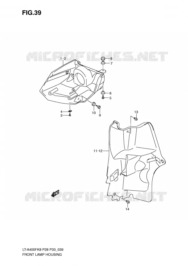 LOGEMENT PROJECTEUR AVANT Suzuki QUAD 400 KINGQUAD 2010  LT-A400FUL0(P28/P33)